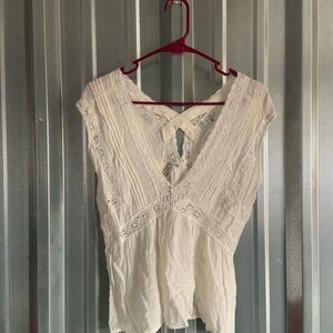 American Eagle Outfitters White Lace V-Neck Blouse